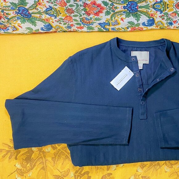 Banana Republic Heritage Navy Blue Long Sleeve Stretchy Fitted Button Crew Top S - Picture 1 of 9